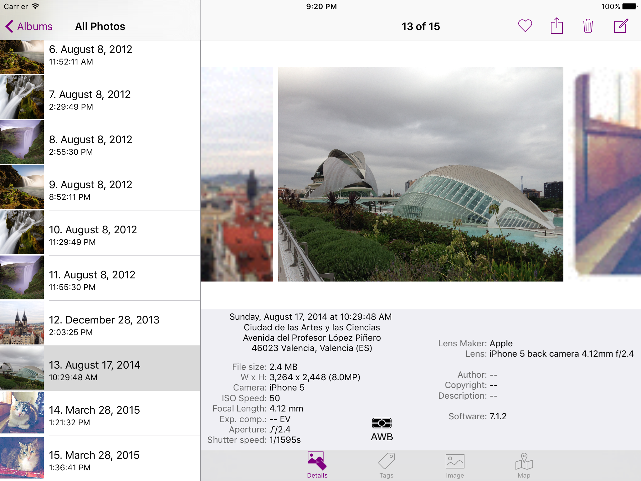 PhotInfo 5.10.0 on iPad