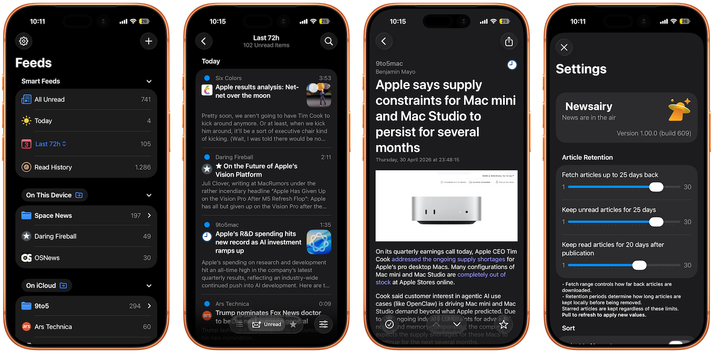 Newsairy on iPhone